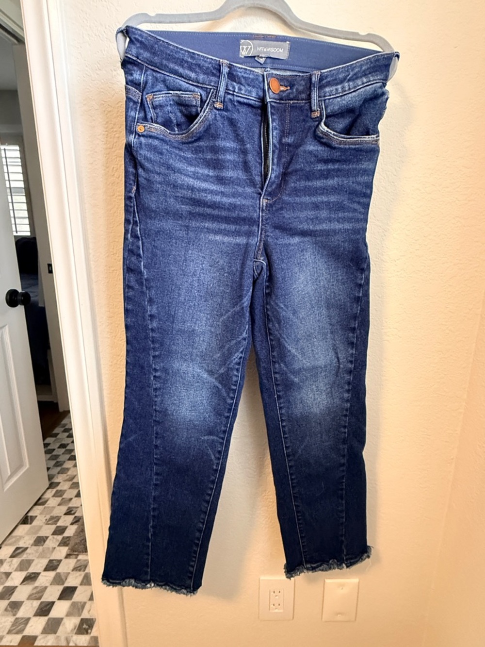 Wit & Wisdom Dark Blue Cropped Frayed-Hem Jeans (Bennett) Women’s Size 4